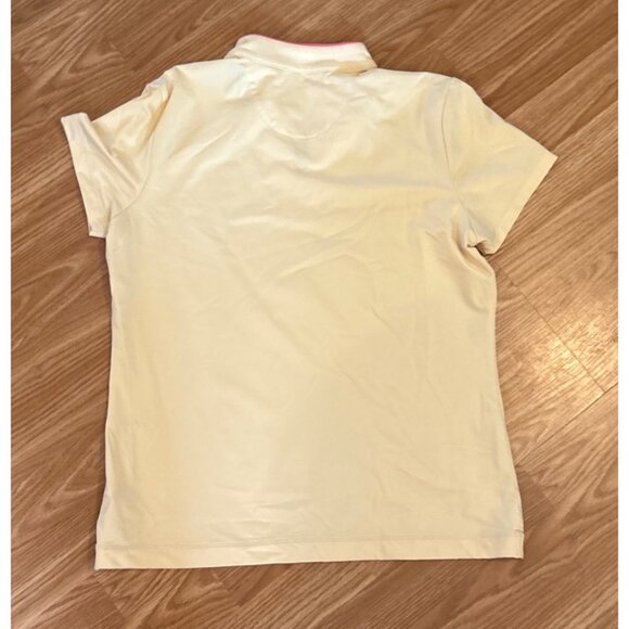 E.P. Pro Tour Tech Golf Shirt Womens Med Pale Yellow Pink Trim Nylon Spandex - Picture 6 of 8